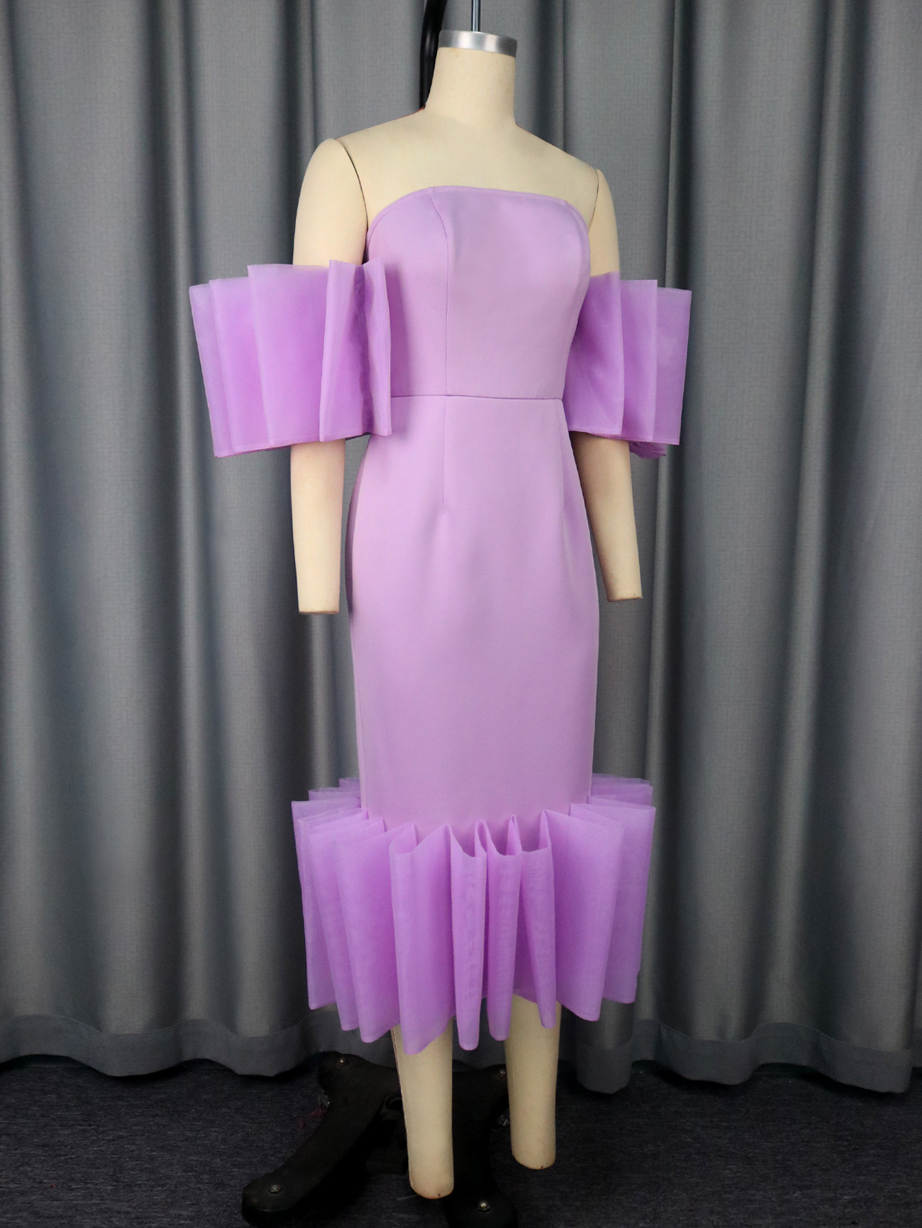 Sexy Off Shoulder Purple Dress Ruffle Party Evening Gown