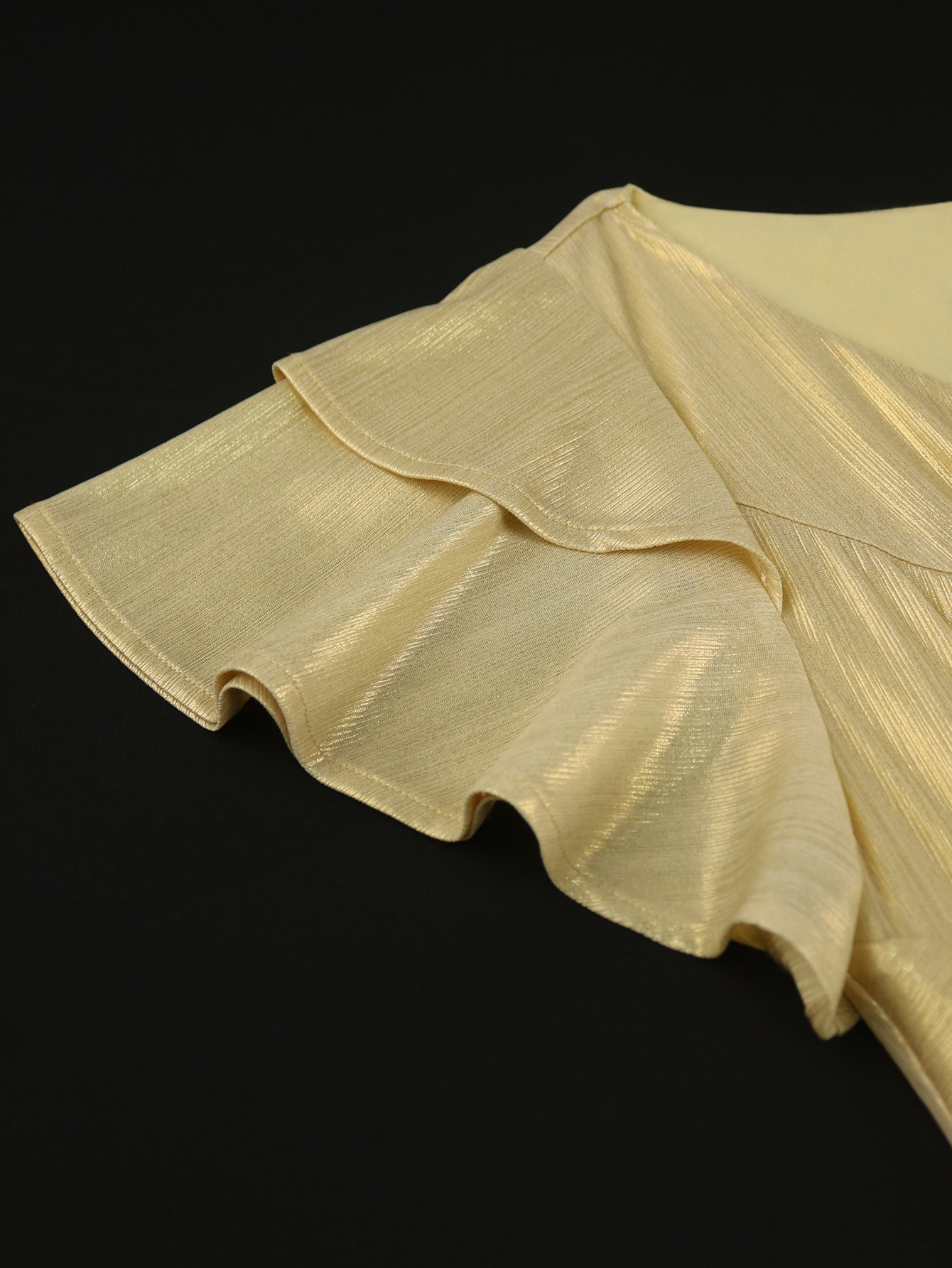 Sexy V-Neck Ruffle-Sleeve Party Dress Chic High-Waist Gold Evening Gown