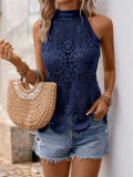Women Summer Elegant Holiday Casual Lace Solid Halter Neck Top