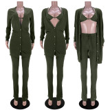 Women Jacket and Pocket Pants Three Piece Set