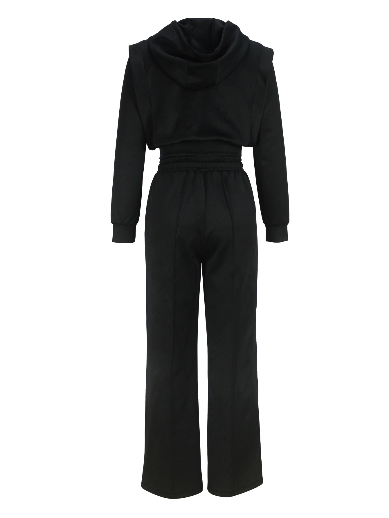 Women Elegant Long-Sleeved Hooded Crop Top and Pants Two-Piece Set