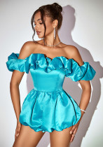 Women Summer French Gathered Puff Bodysuit