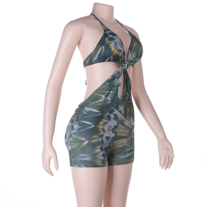 Printed Halter Backless Jumpsuit for Summer Casual