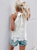 Women Summer Elegant Holiday Casual Lace Solid Halter Neck Top
