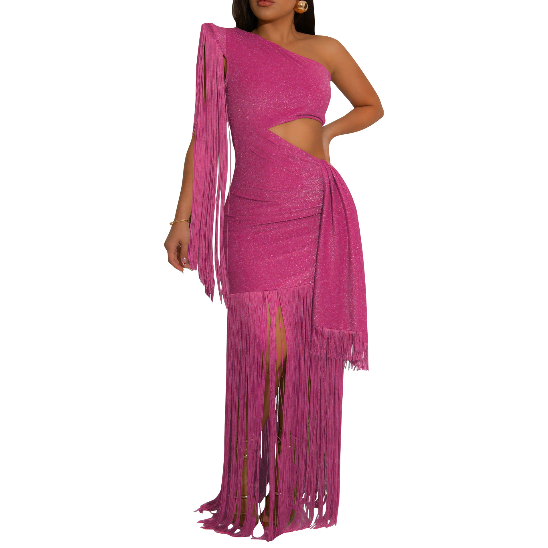 Silky Shiny Tassel Off-Shoulder Dress for Evening Parties