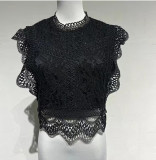 Women Summer Sexy Hollow Solid Lace Top