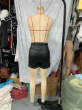Women Casual Solid Leather Shorts
