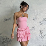 Strapless Sexy Low Back Slim Fit Cascading Ruffles Women Mini Dress