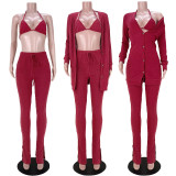 Women Jacket and Pocket Pants Three Piece Set