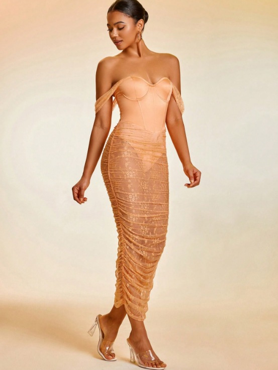 Women Elegant Sexy Strapless Bodycon Off-Shoulder Maxi Dress