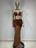 Floral Bustier Top & Long Skirt Beach Party Outfit