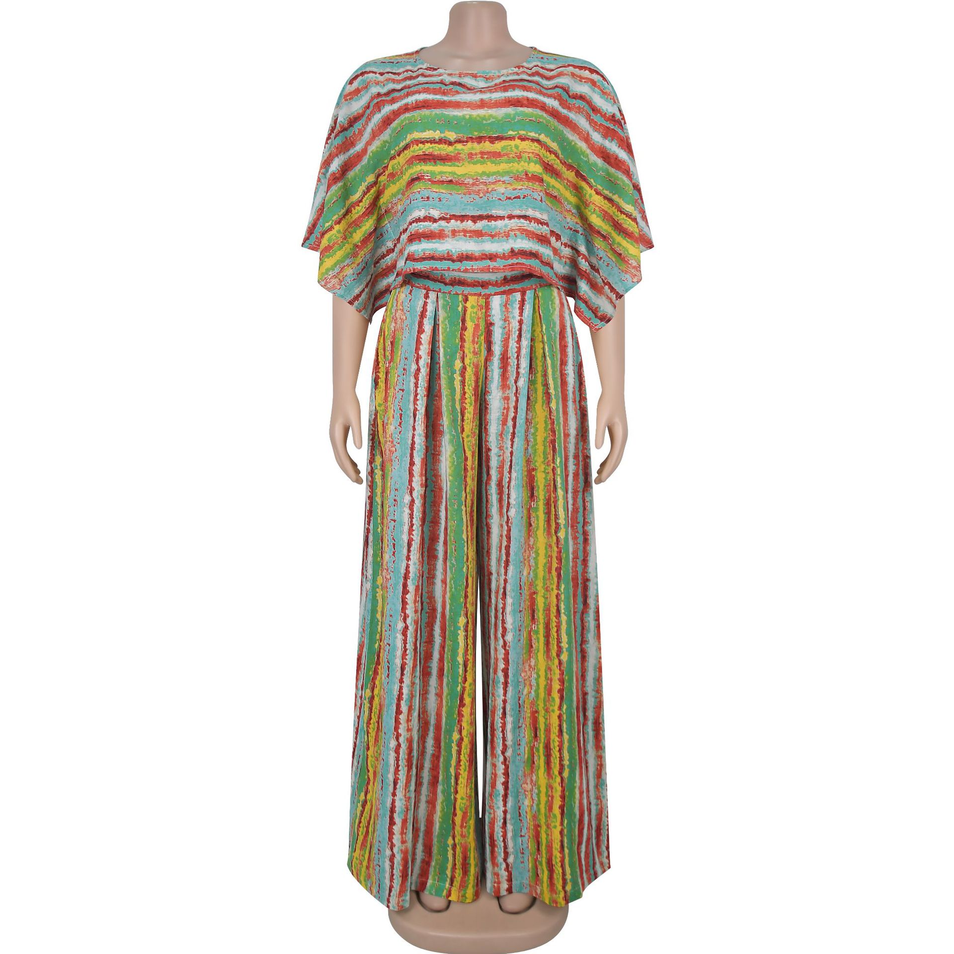 Women Casual Striped Top and Pants Two-Piece Set