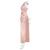 Women Crossover Halter Neck Sexy Cutout Slit Dress