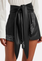 Women Casual Solid Leather Shorts