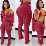 Women Jacket and Pocket Pants Three Piece Set