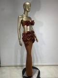 Floral Bustier Top & Long Skirt Beach Party Outfit