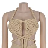 Women Sexy Casual Halter Neck Backless Solid Jumpsuit