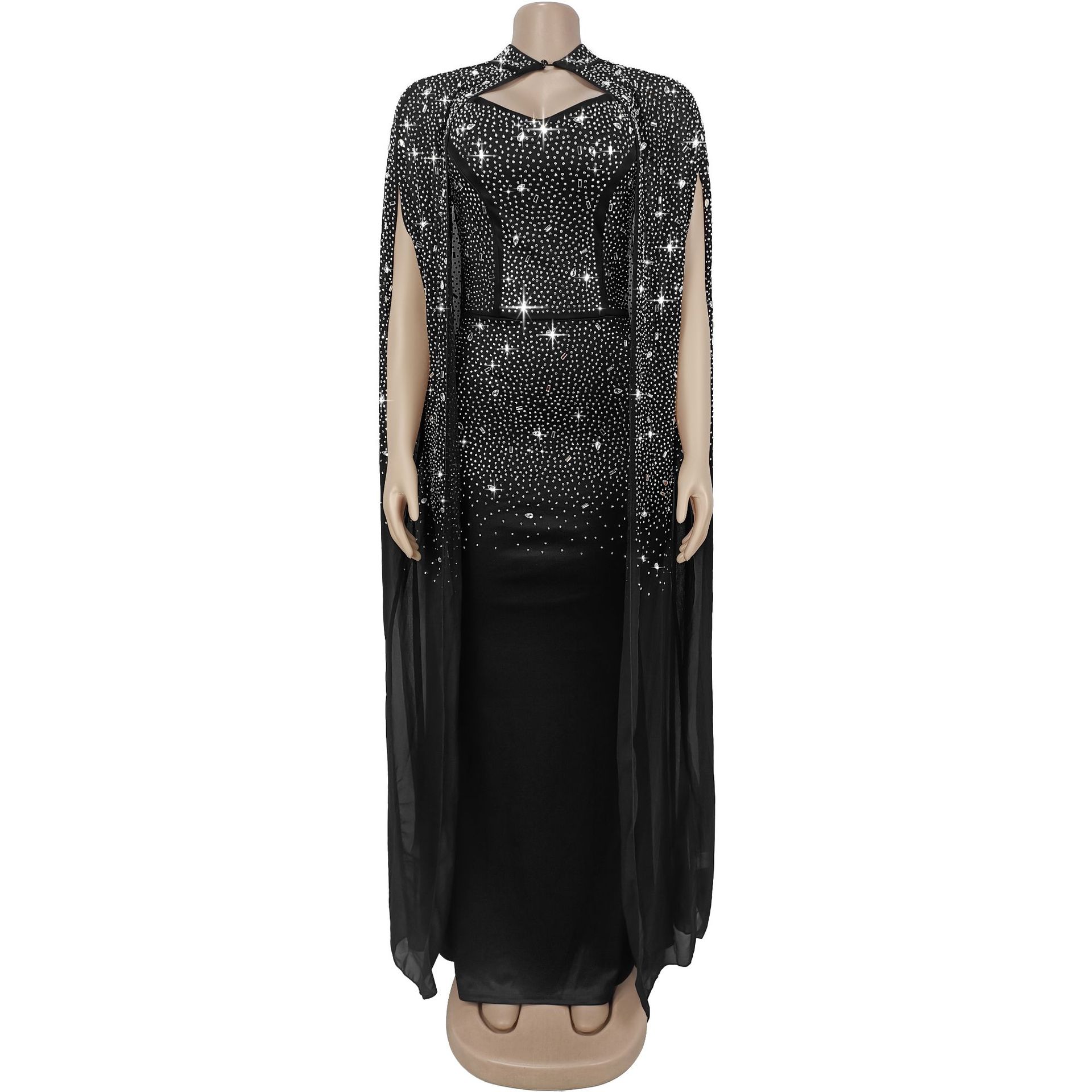 Women Sexy Beaded Bodycon Cape Dress