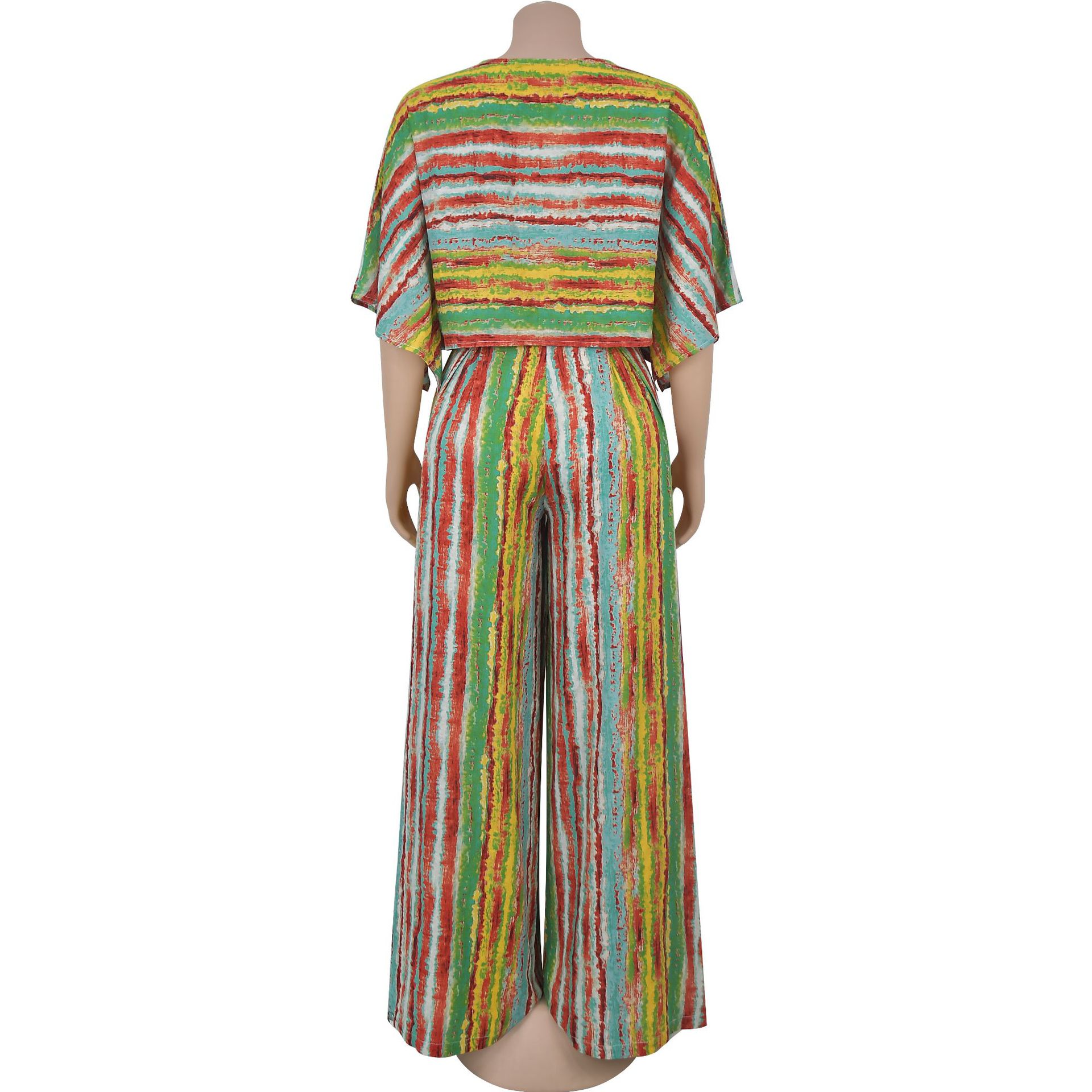 Women Casual Striped Top and Pants Two-Piece Set