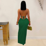 Women sexy knitting Halter Neck Backless Solid Dress
