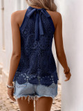 Women Summer Elegant Holiday Casual Lace Solid Halter Neck Top