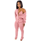 Women Jacket and Pocket Pants Three Piece Set