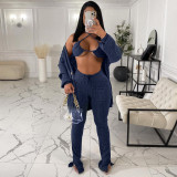 Women Jacket and Pocket Pants Three Piece Set