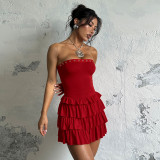 Strapless Sexy Low Back Slim Fit Cascading Ruffles Women Mini Dress