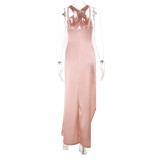 Women Crossover Halter Neck Sexy Cutout Slit Dress