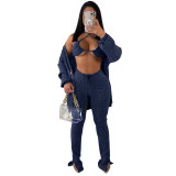 Women Jacket and Pocket Pants Three Piece Set