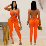 Women Sexy Casual Halter Neck Backless Solid Jumpsuit