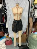 Women Casual Solid Leather Shorts