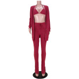 Women Jacket and Pocket Pants Three Piece Set