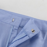 Women Turndown Collar Long-Sleeved Top and Slit Skirt Two-Piece Set