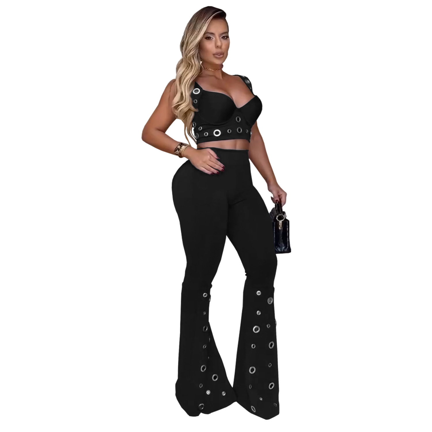 Women Sexy Top and Wide-Leg Pants Two-Piece Set
