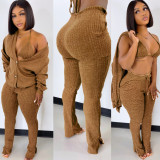 Women Jacket and Pocket Pants Three Piece Set