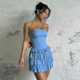 Strapless Sexy Low Back Slim Fit Cascading Ruffles Women Mini Dress