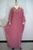 Women Summer Lace V-Neck Striped Dress