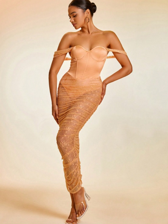 Women Elegant Sexy Strapless Bodycon Off-Shoulder Maxi Dress