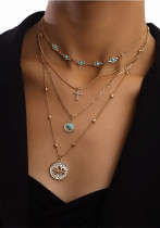 Women Bohemian Hollow Floral Cross Necklace