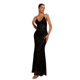 Women Strappy V-Neck Sequined Bodycon Formal Party Mermaid Evening Dress