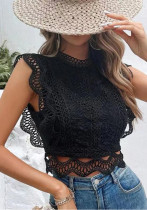 Women Summer Sexy Hollow Solid Lace Top