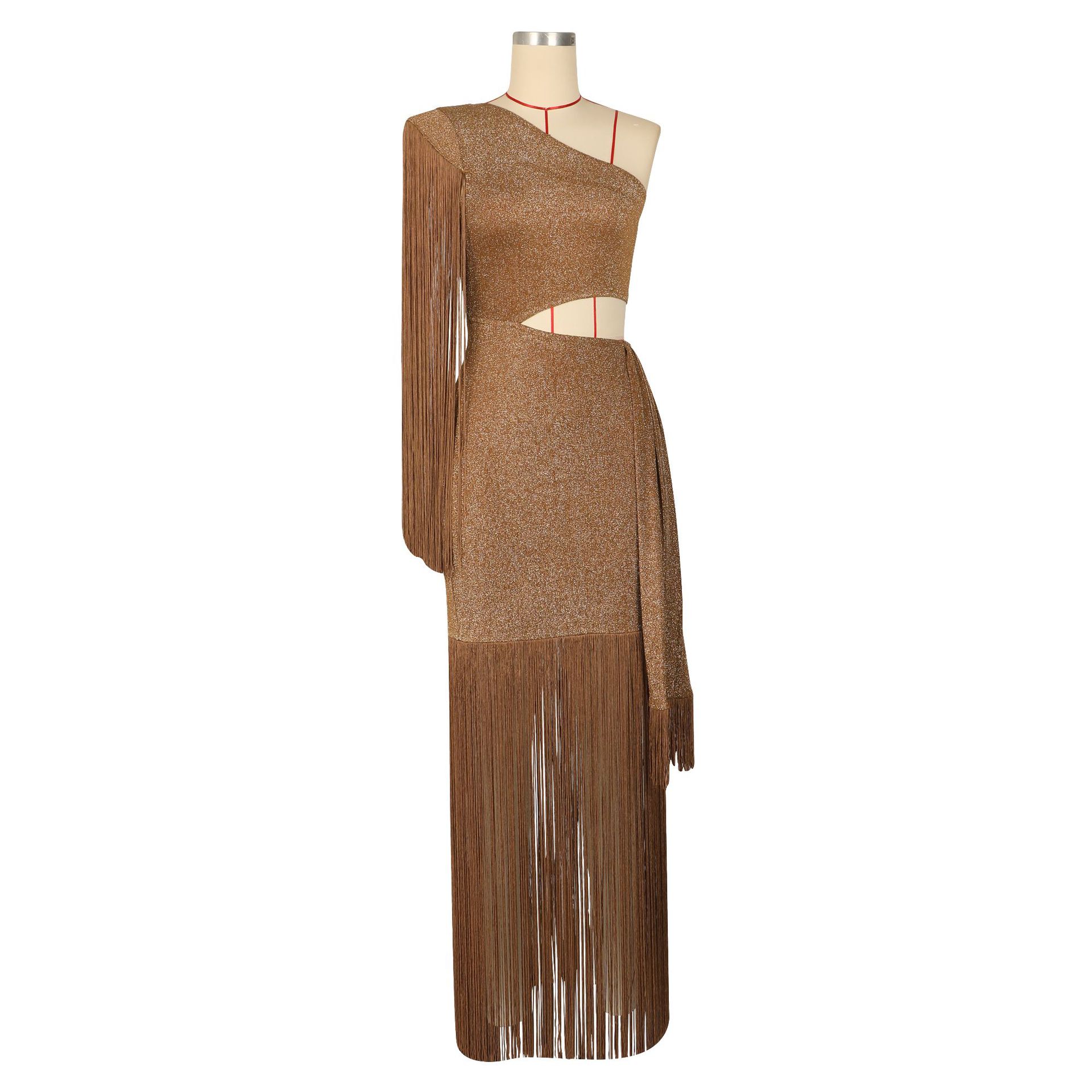 Silky Shiny Tassel Off-Shoulder Dress for Evening Parties