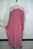 Women Summer Lace V-Neck Striped Dress