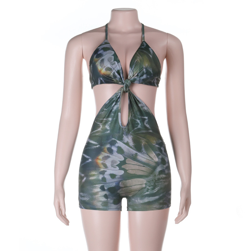 Printed Halter Backless Jumpsuit for Summer Casual