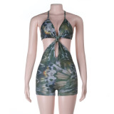 Women Printed Summer Halter Backless Jumpsuit