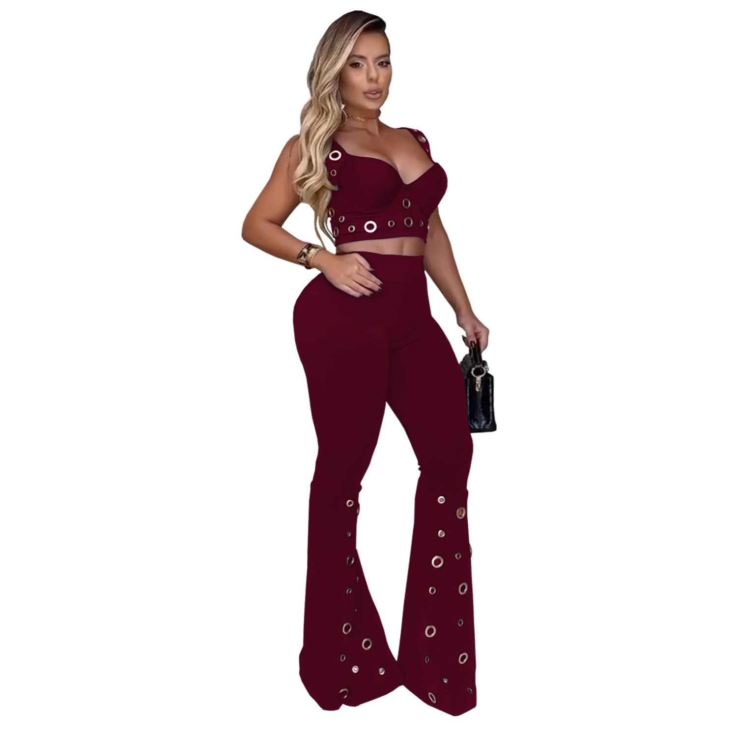 Women Sexy Top and Wide-Leg Pants Two-Piece Set