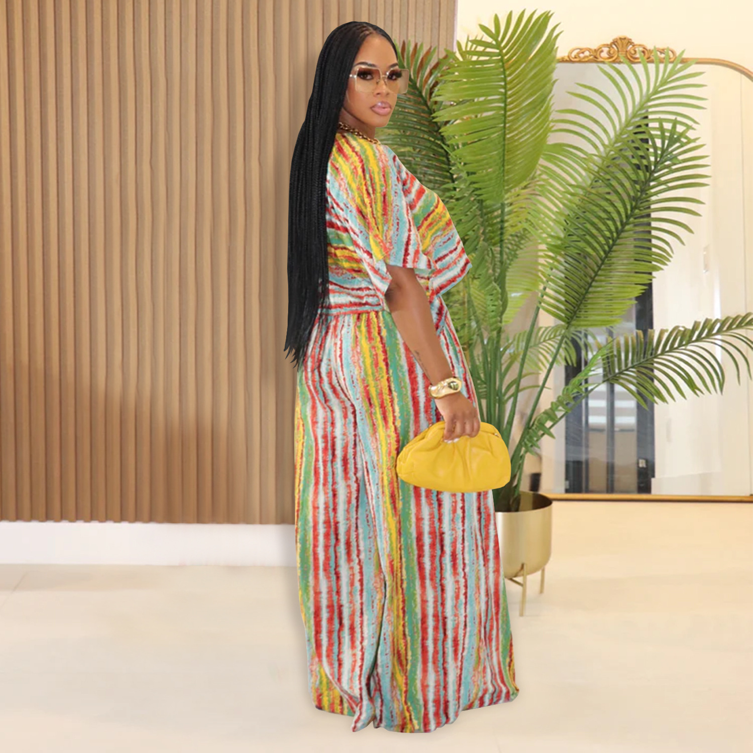 Women Casual Striped Top and Pants Two-Piece Set