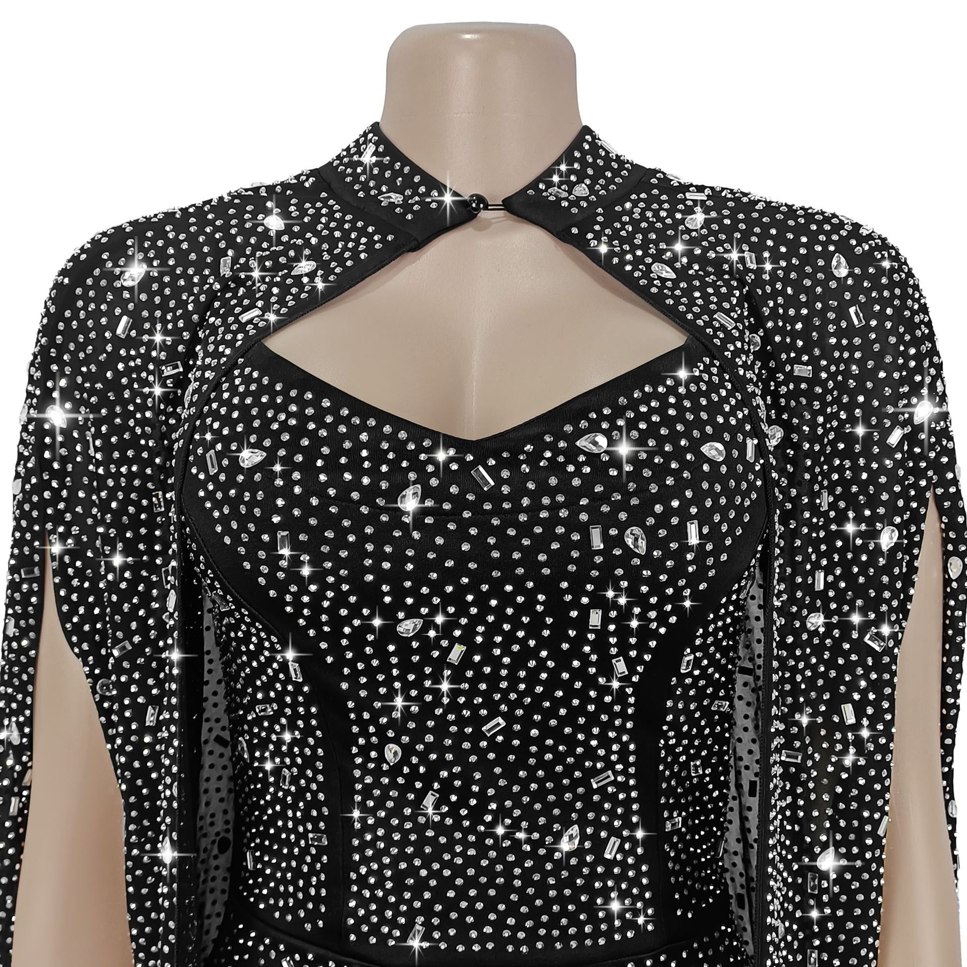Women Sexy Beaded Bodycon Cape Dress