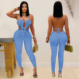 Women Sexy Casual Halter Neck Backless Solid Jumpsuit